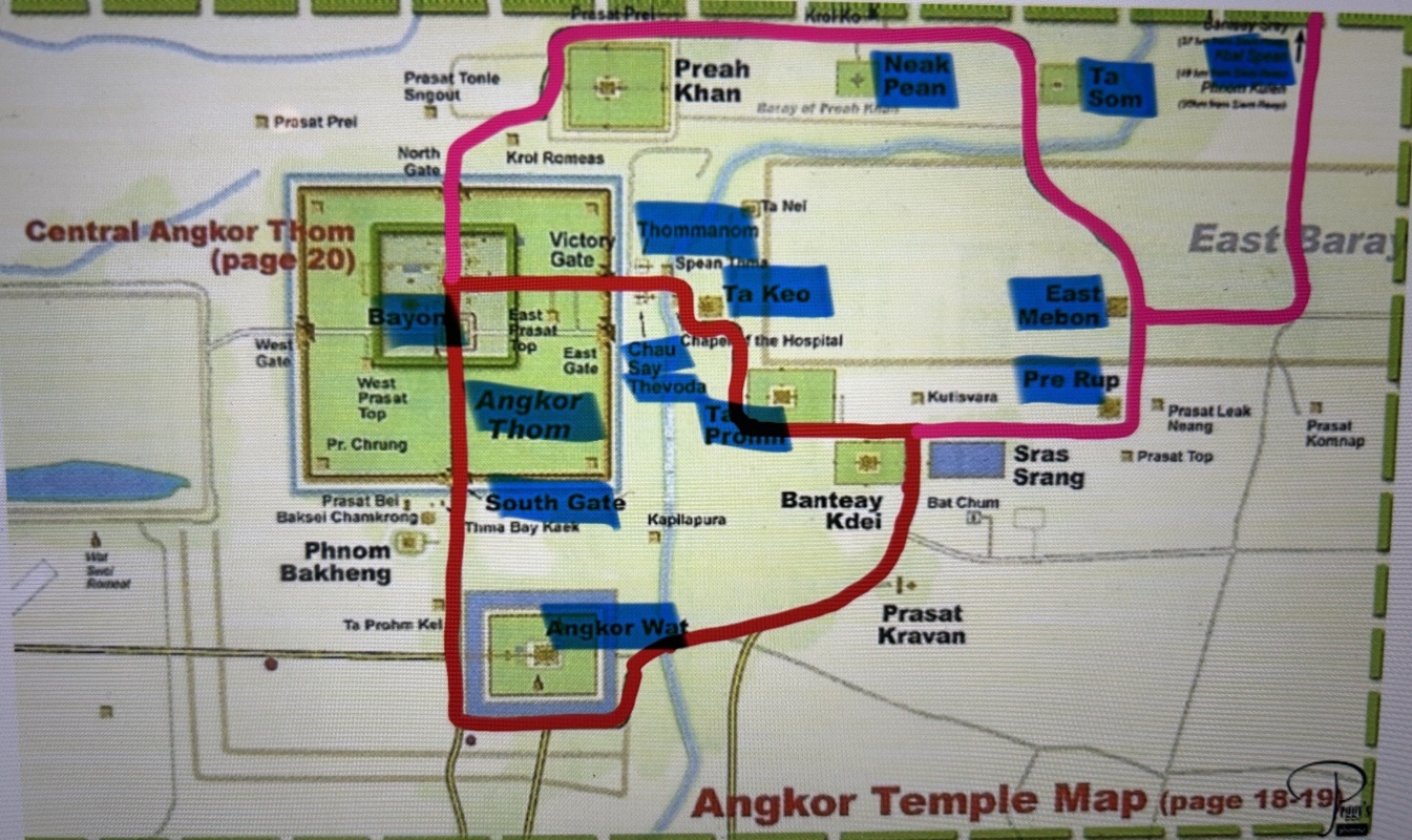 En rouge le petit circuit, en rose le grand, en bleu les temples qu’on a fait mais il en manque. Il y a 3 pass possible, 1j 3j 7j, nous on a fait 2 et c’est suffisant car après c’est overdose sauf pour les passionnés