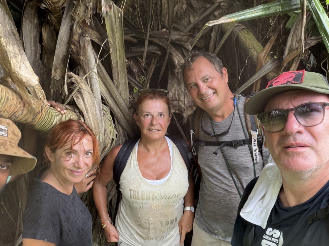 un grain, on se réfugit quelques minutes sous la canne à sucre et autres arbres du voyageur